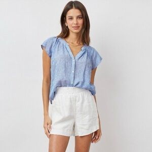 Rails Alena Linen Blue And White Striped Flutter Sleeve Button Up Blouse Large